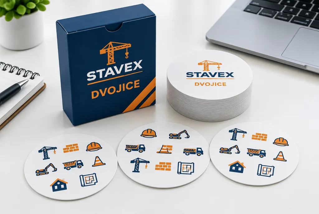 Stavebná firma · žeriav, tehla, prilba