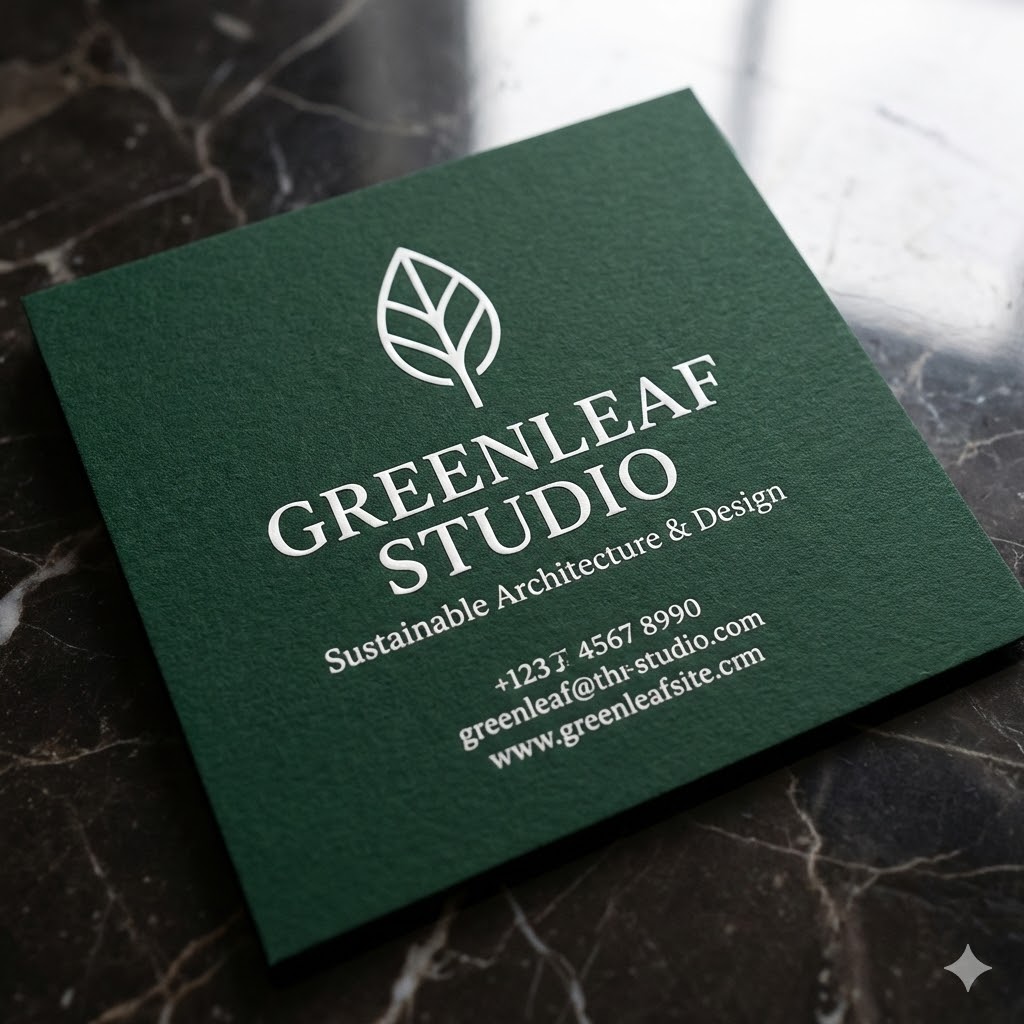 Zelené vizitky biela tlač
